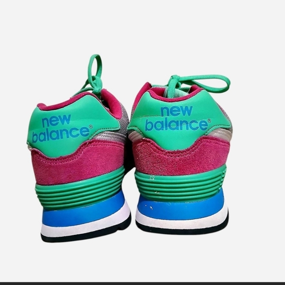 New Balance 574 Classic Sneakers Running Shoes Pink Green Blue Suede Size 10 - Picture 3 of 8